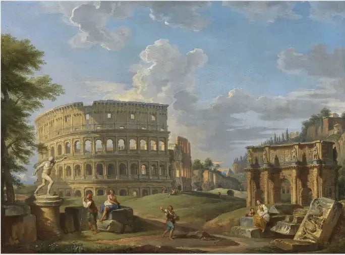 Paisaje con el Coliseo y el Arco de Constantino, Roma - Giovanni Paolo Panini