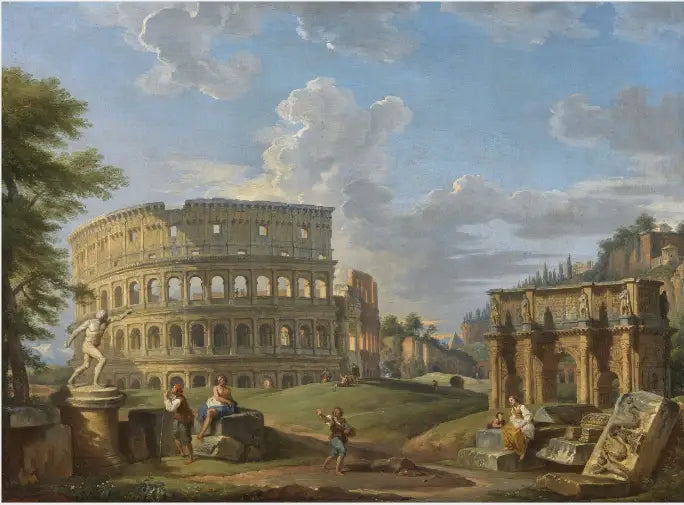 Paisaje con el Coliseo y el Arco de Constantino, Roma - Giovanni Paolo Panini