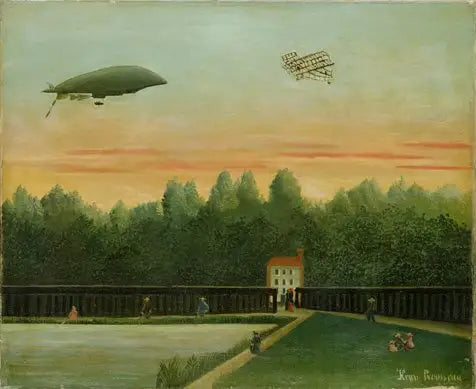 Paisaje con el dirigible República y un avión Wright - Henri Rousseau