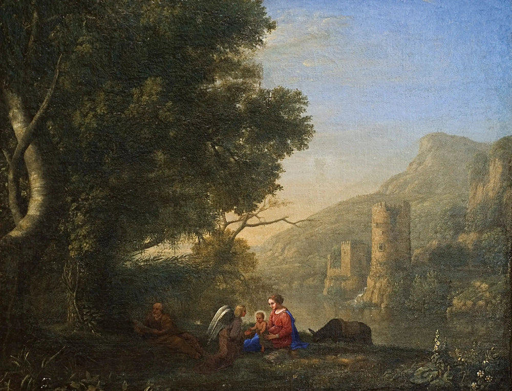Paysage avec le repos pendant la fuite en Egypte - Claude Lorrain image 1 reproduction artisanale de tableau