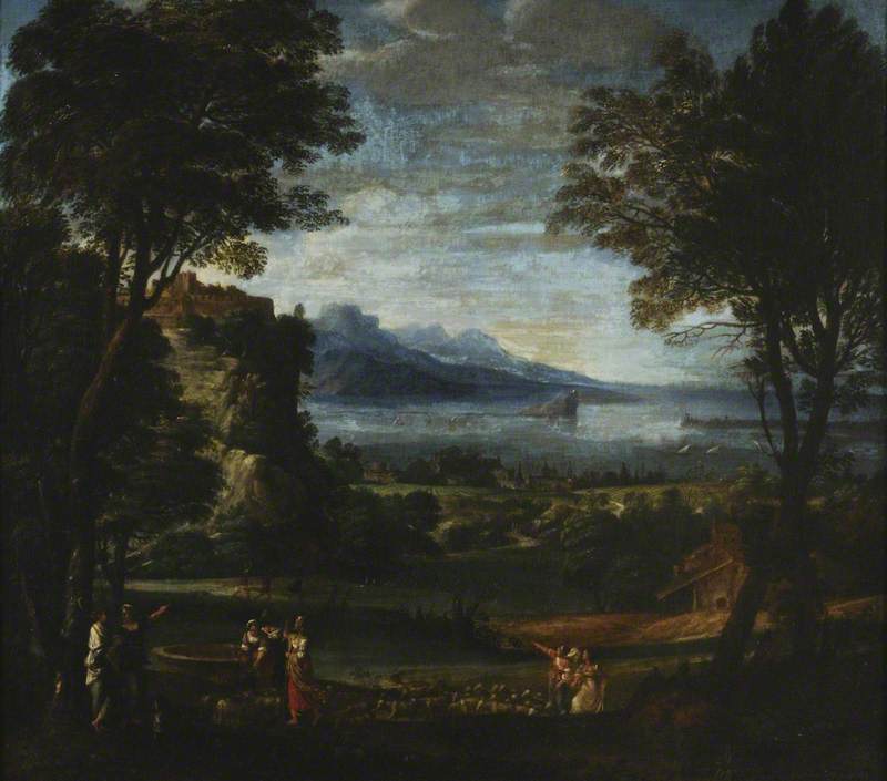 Paisaje con las chicas de Jethrow en el pozo - Domenichino