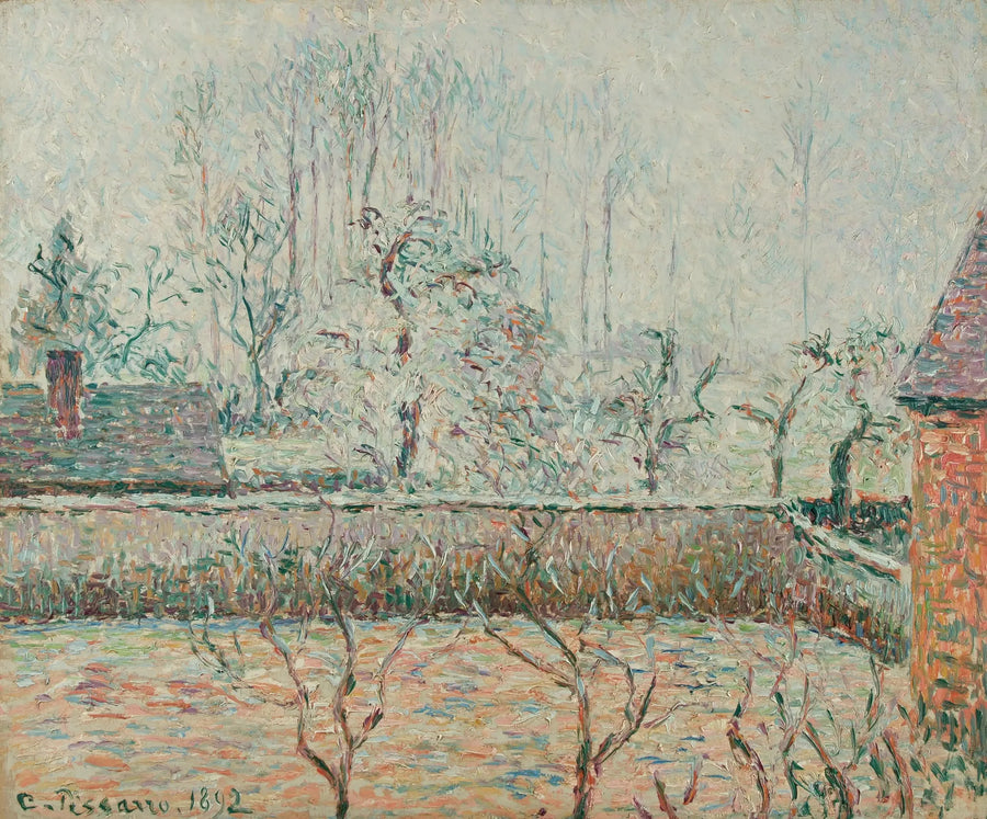 Paisaje con casas y muro, niebla y escarcha, Éragny - Camille Pissarro