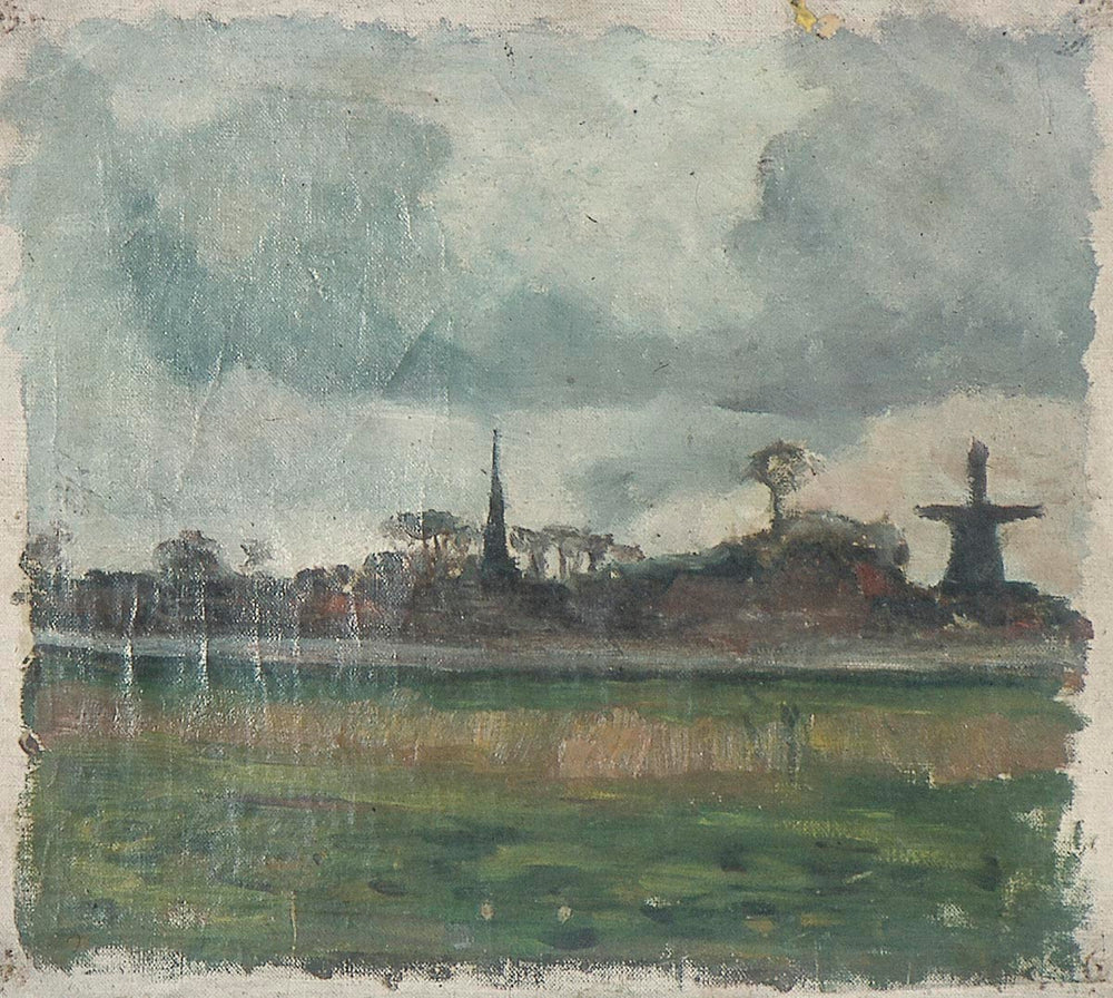 Paysage avec moulin à vent et église - Theo van Doesburg image 1 reproduction d’œuvre d’art à l’huile