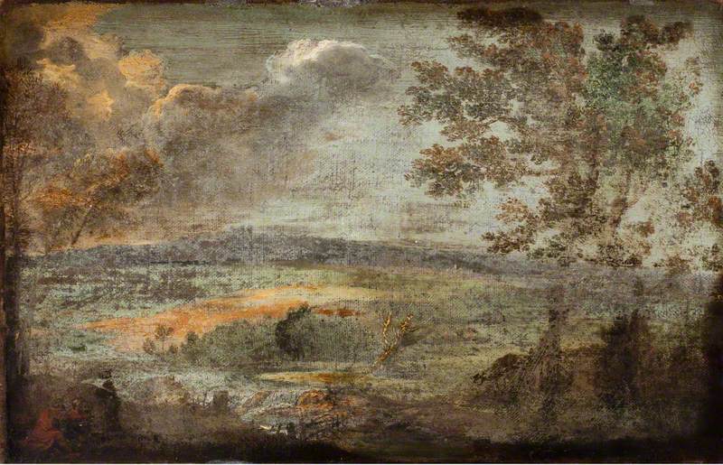 Paisaje con personajes junto a un río - Annibale Carracci