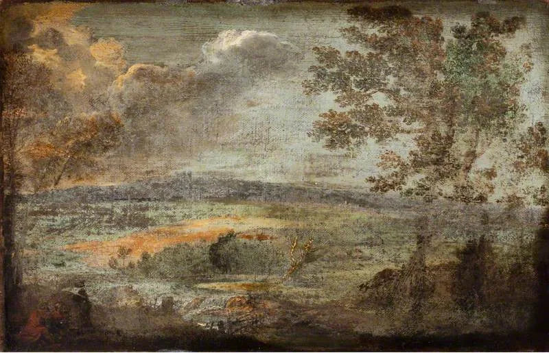 Paisaje con personajes junto a un río - Annibale Carracci