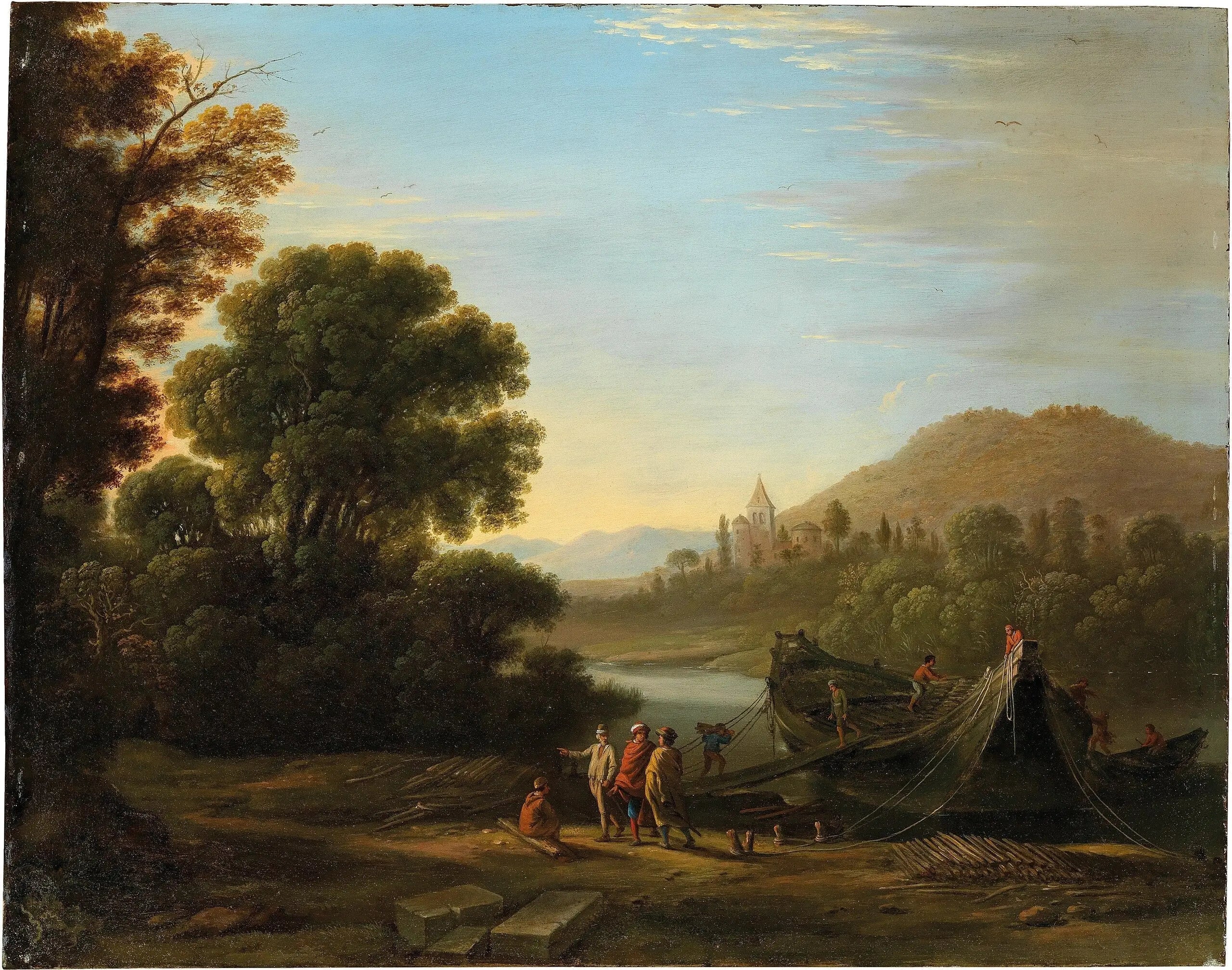 Paysage avec personnages chargeant du bois sur un bateau - Claude Lorrain - Alpha Reproduction