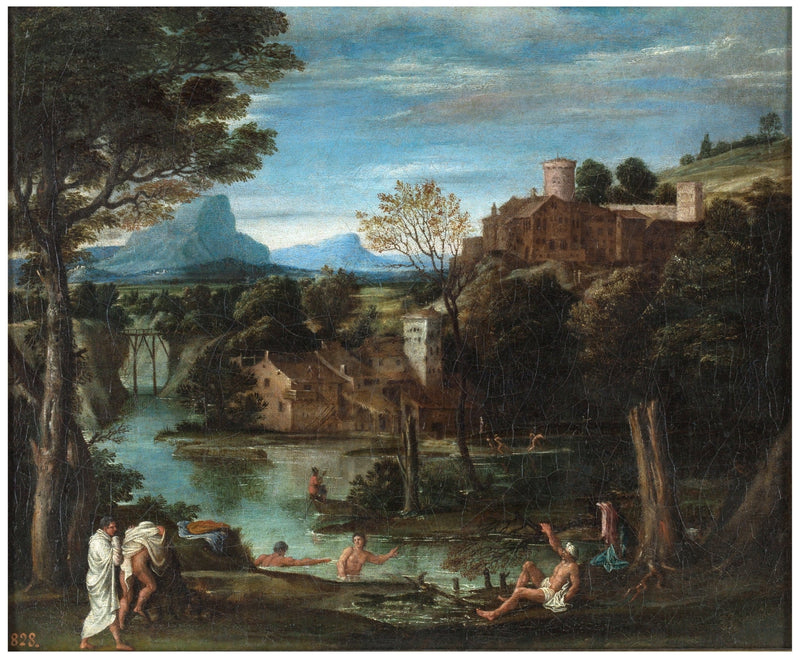 Paisaje con río y bañistas - Annibale Carracci