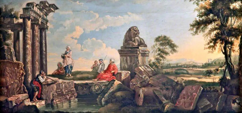 Paisaje con ruinas y figuras clásicas - Giovanni Paolo Panini