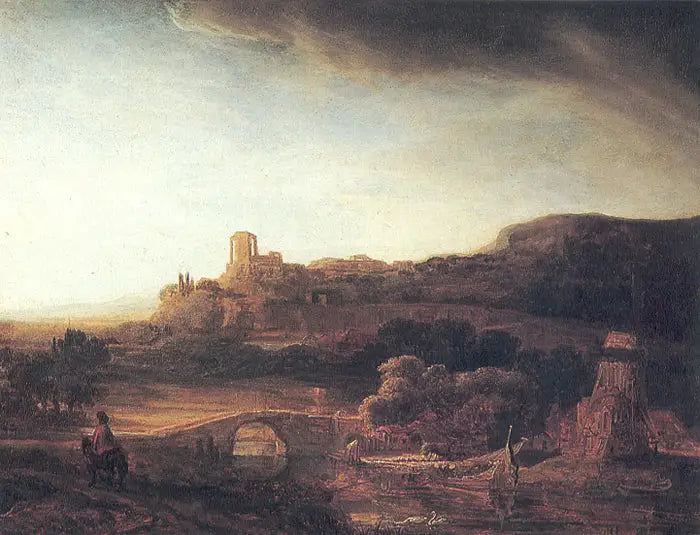 Paisaje con ruinas y molino de viento - Rembrandt