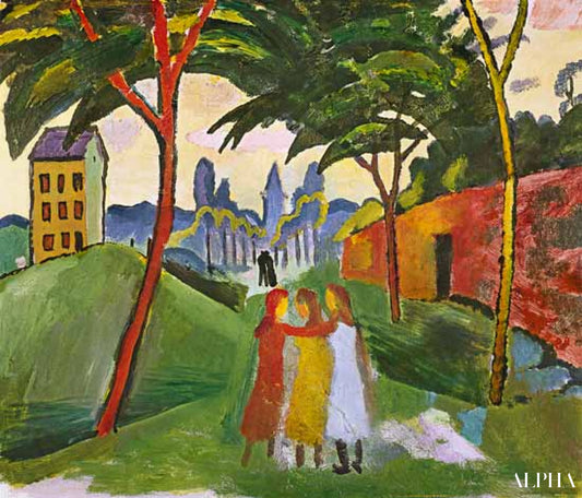 Paysage avec trois filles - August Macke - Reproductions de tableaux et peintures haut de gamme