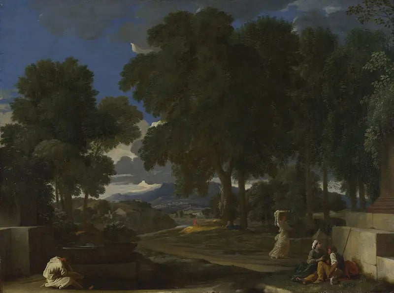 Paisaje con un hombre lavándose los pies - Nicolas Poussin