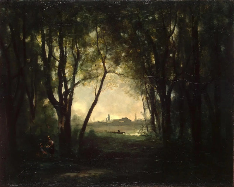 Paisaje con un lago - Jean-Baptiste Camille Corot