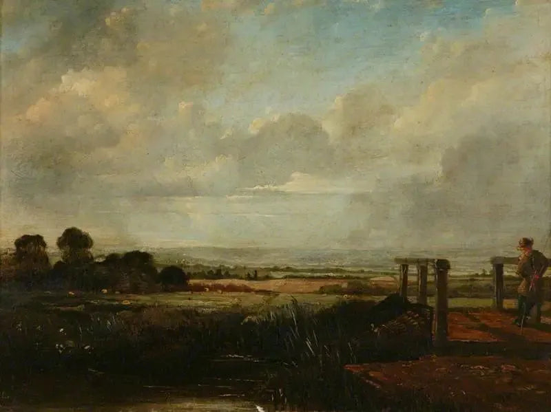 Paisaje con un pescador en un puente - John Constable