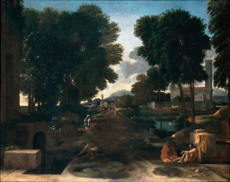 Paisaje con un viajero en descanso - Nicolas Poussin