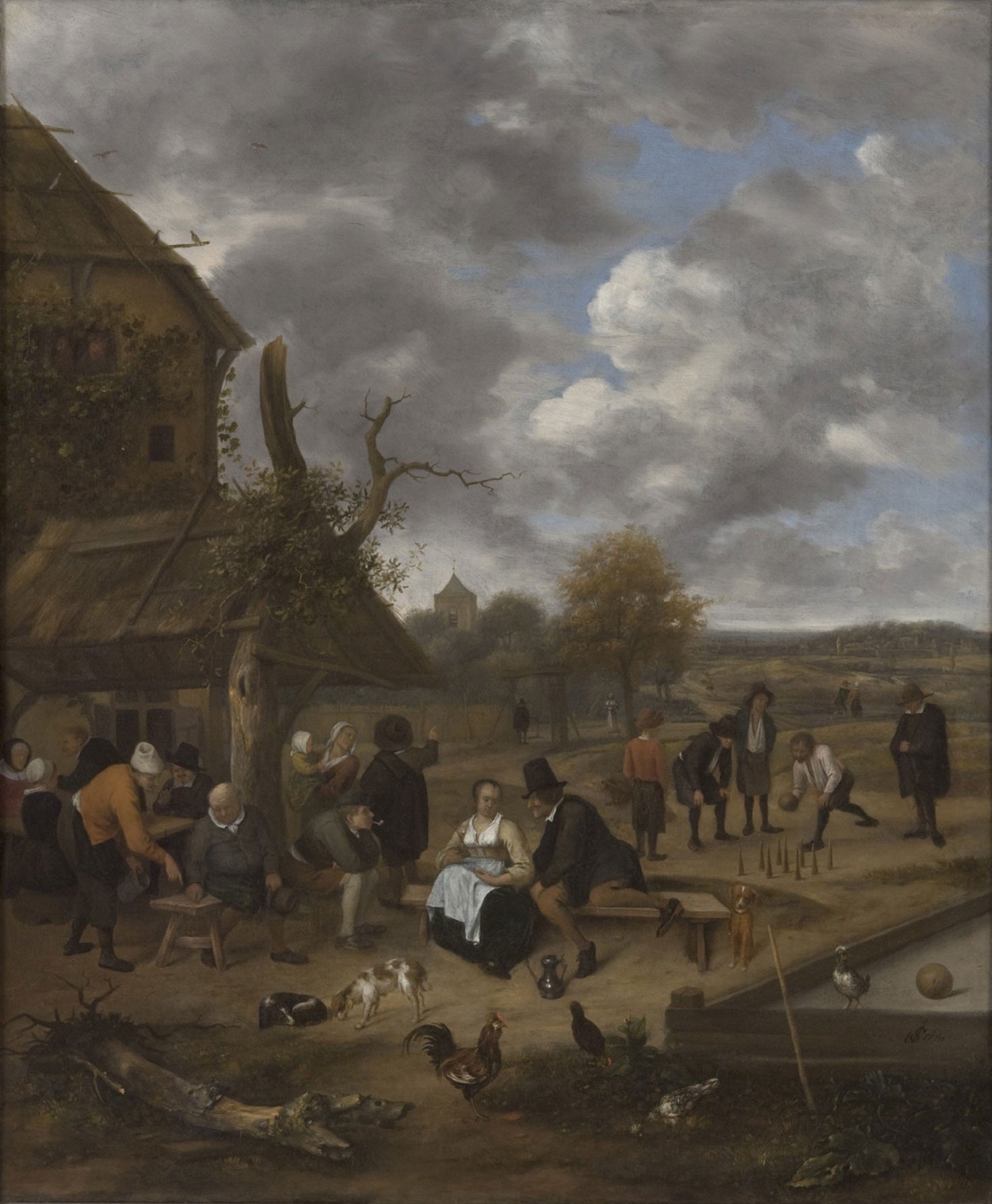 Paysage avec une auberge et des quilles - Jan Steen image 1 copie de tableau peinte à la main