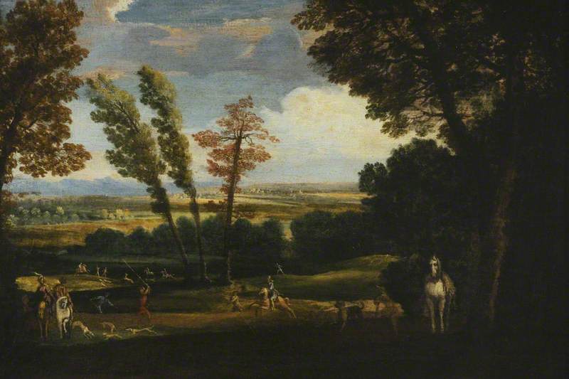 Paisaje con una caza de ciervos - Annibale Carracci