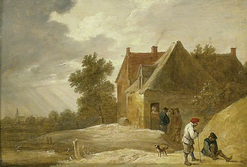 Paisaje con una granja y personajes junto a un río - David Teniers el Joven
