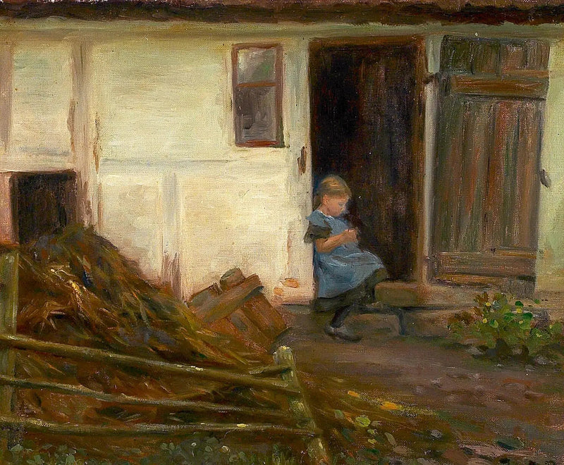 Paisaje con una niña en una puerta. - H. A. Brendekilde