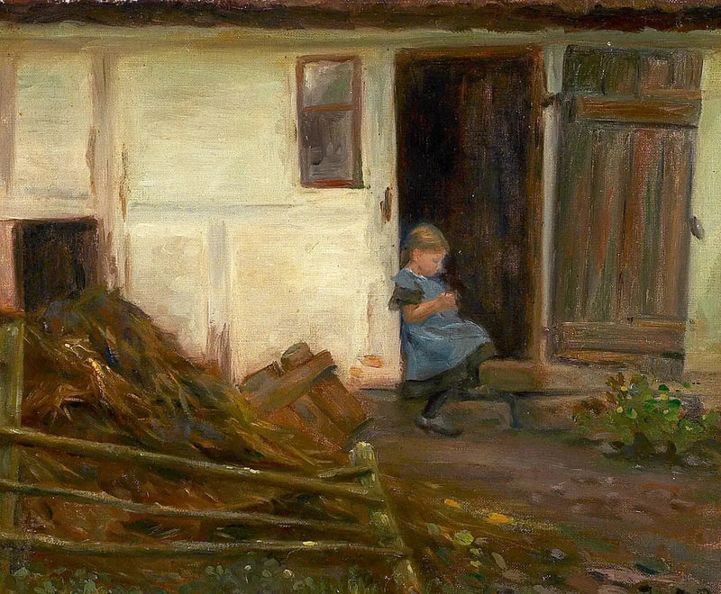 Paisaje con una niña en una puerta. - H. A. Brendekilde