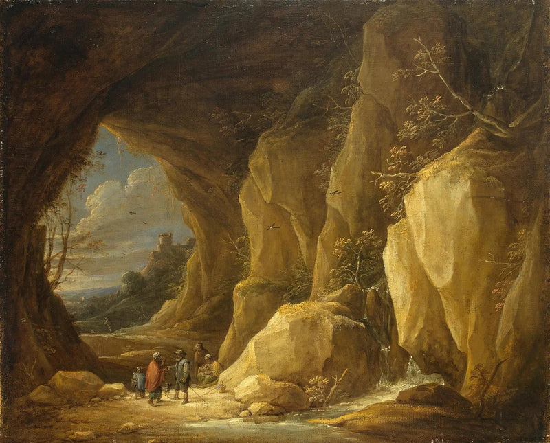 Paisaje con una cueva y un grupo de gitanos - David Teniers el Joven