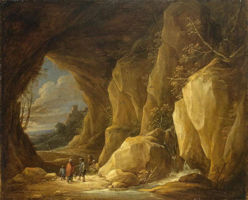 Paisaje con una cueva y un grupo de gitanos - David Teniers el Joven