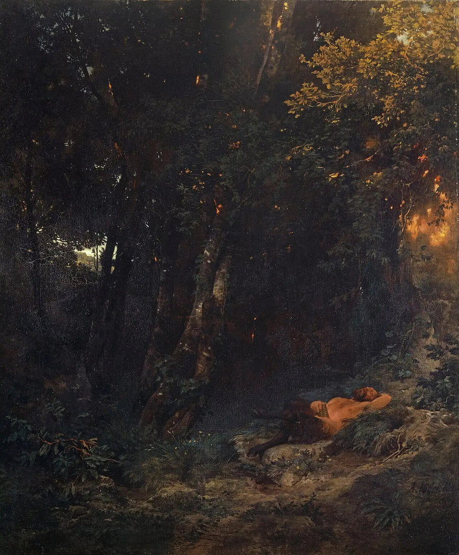Paisaje boscoso con Pan descansando - Arnold Böcklin