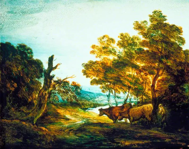 Paisaje boscoso con un pastor y dos vacas - Thomas Gainsborough