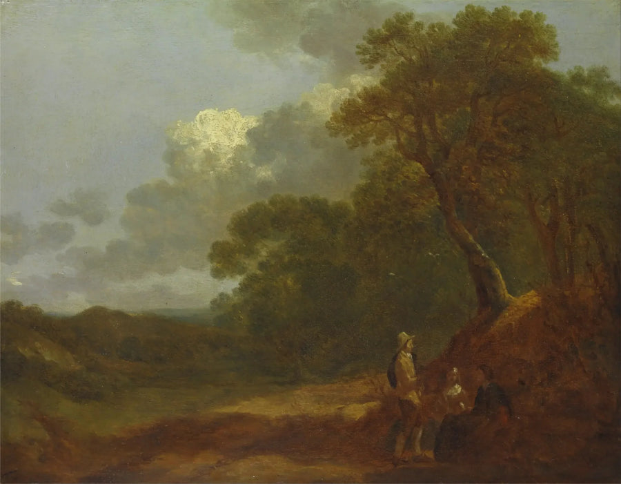 Paisaje boscoso con un hombre hablando con dos mujeres sentadas - Thomas Gainsborough