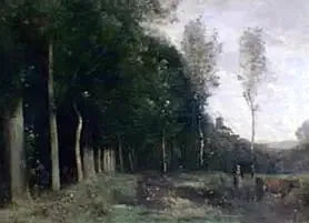 Paisaje boscoso con vista a un pueblo - Jean-Baptiste Camille Corot
