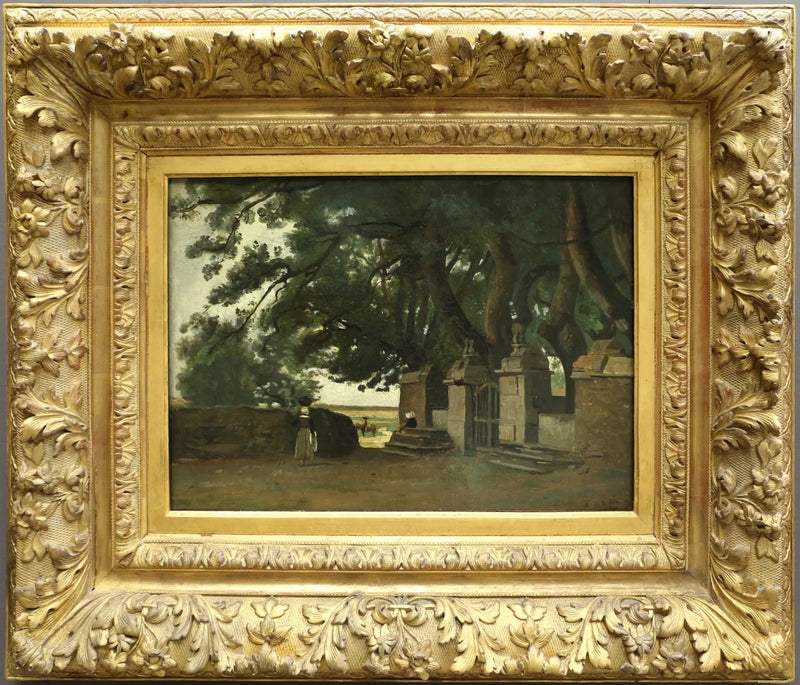 Paisaje bretón. Una verja sombreada por grandes árboles - Jean-Baptiste Camille Corot