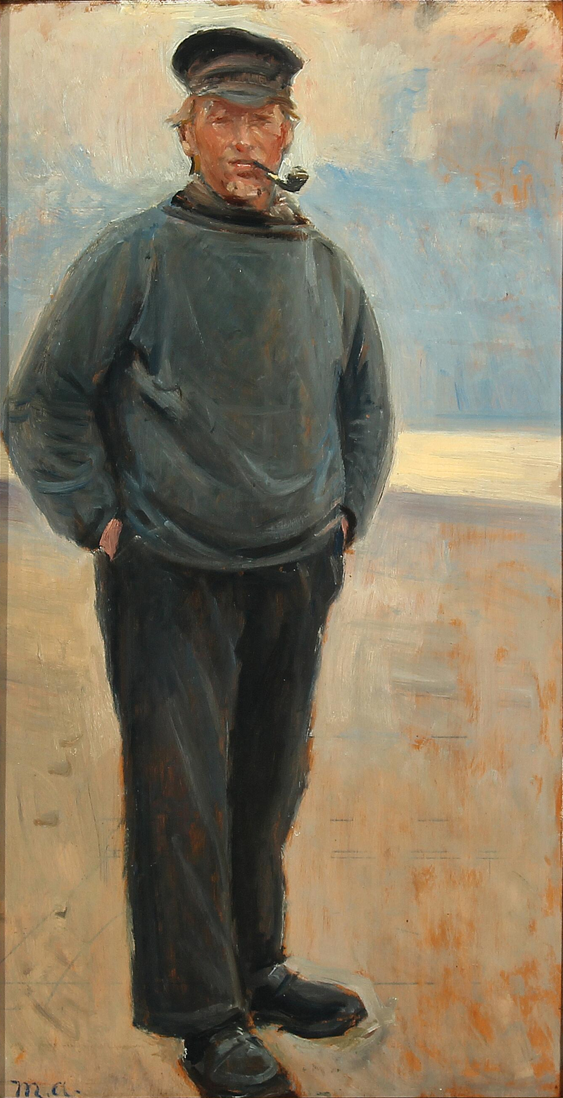 Paisaje costero con un pescador fumando su pipa. - Michael Peter Ancher