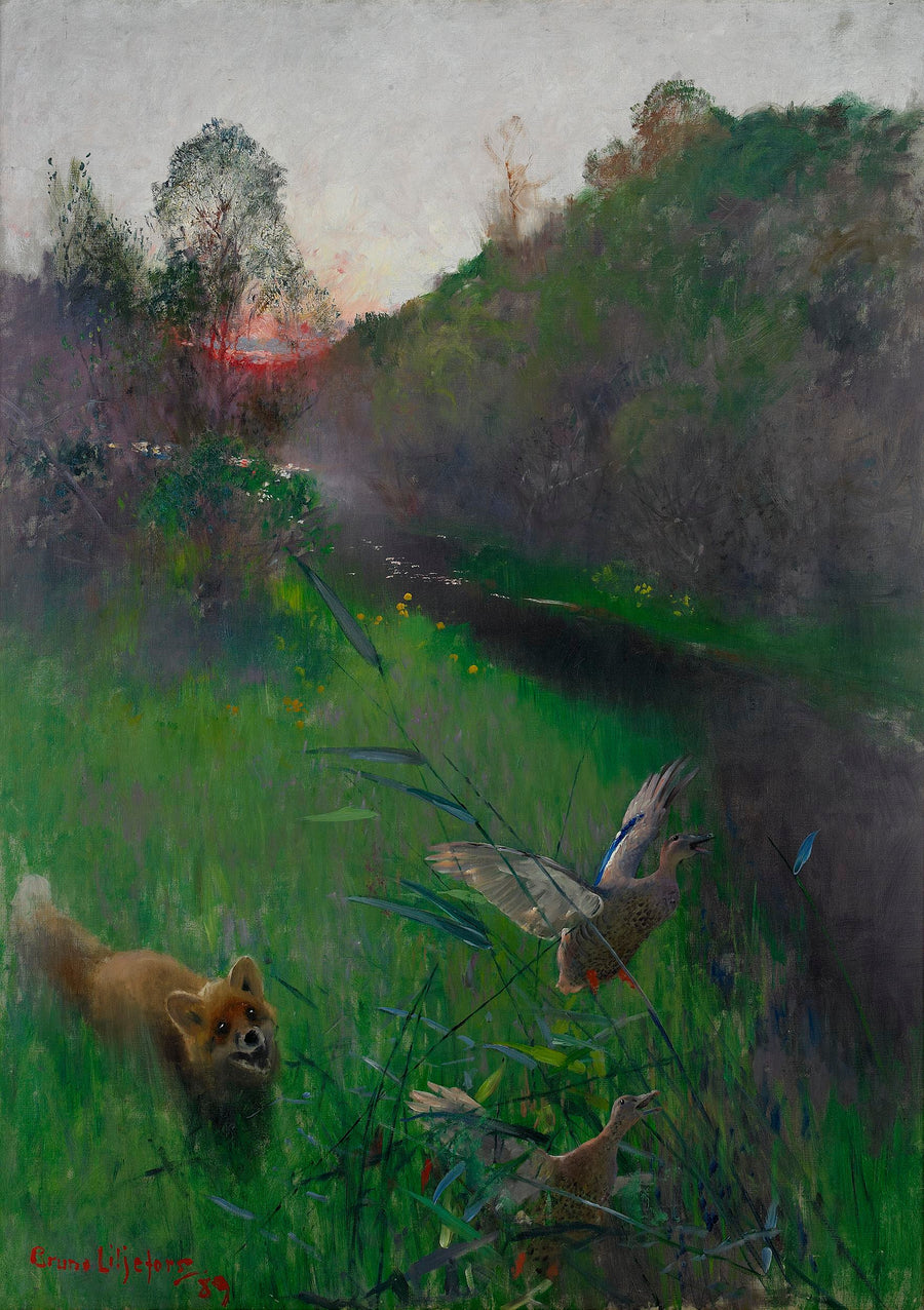 Paisaje vespertino con zorros y aves marinas - Bruno Liljefors