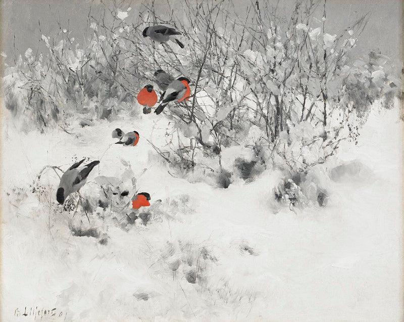 Paisaje invernal con camachuelos - Bruno Liljefors