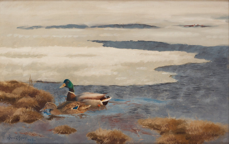 Paisaje invernal con patos silvestres - Bruno Liljefors
