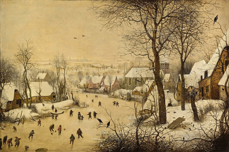 Paisaje de invierno con patinadores y trampa para aves - Pieter Brueghel el Viejo