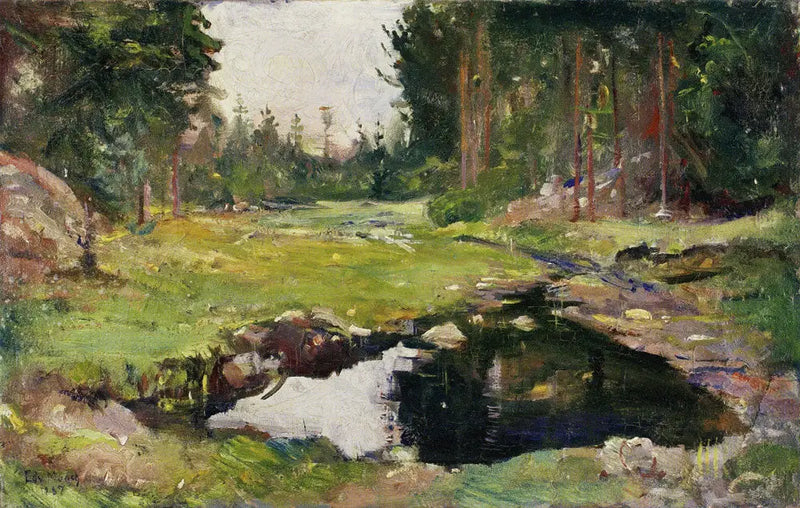 Paisaje de bosque con un pequeño lago - Edvard Munch