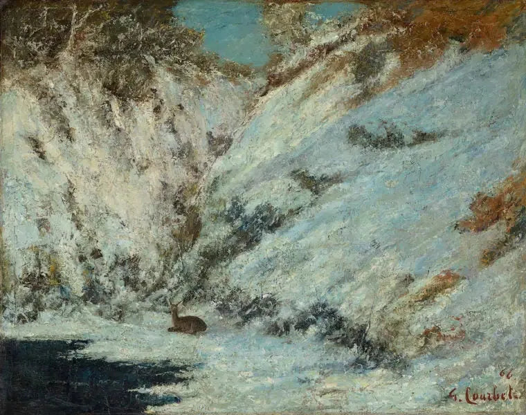 Paisaje de nieve en el Jura, con ciervo - Gustave Courbet