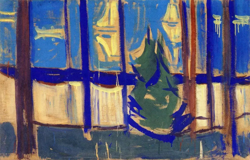 Paisaje de playa con árboles y barcos - Edvard Munch