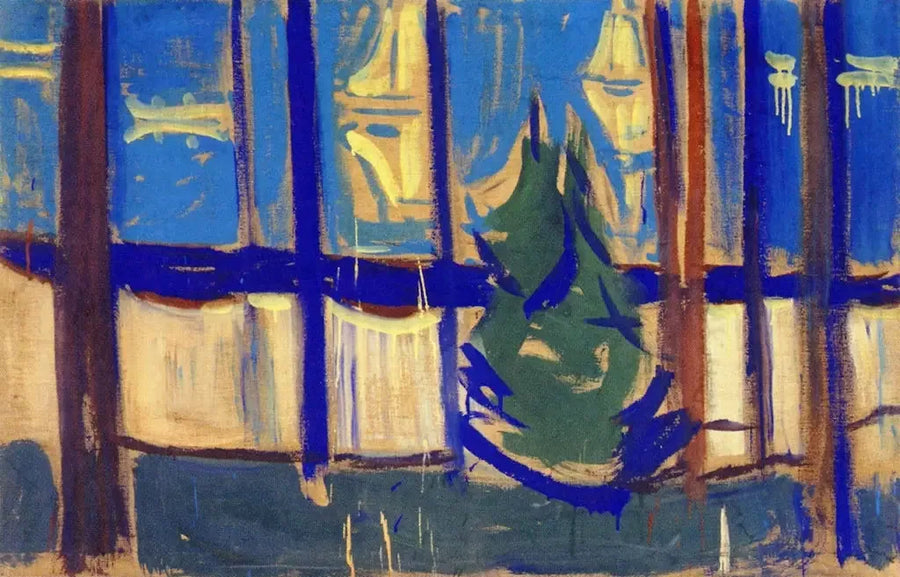 Paisaje de playa con árboles y barcos - Edvard Munch