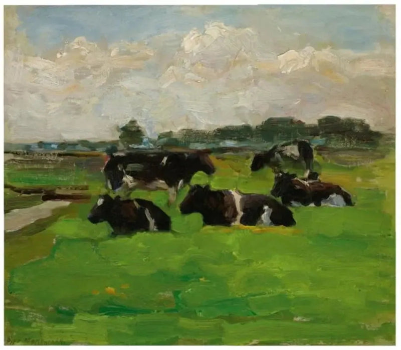 Paisaje de pólderes con un grupo de cinco vacas - Piet Mondrian