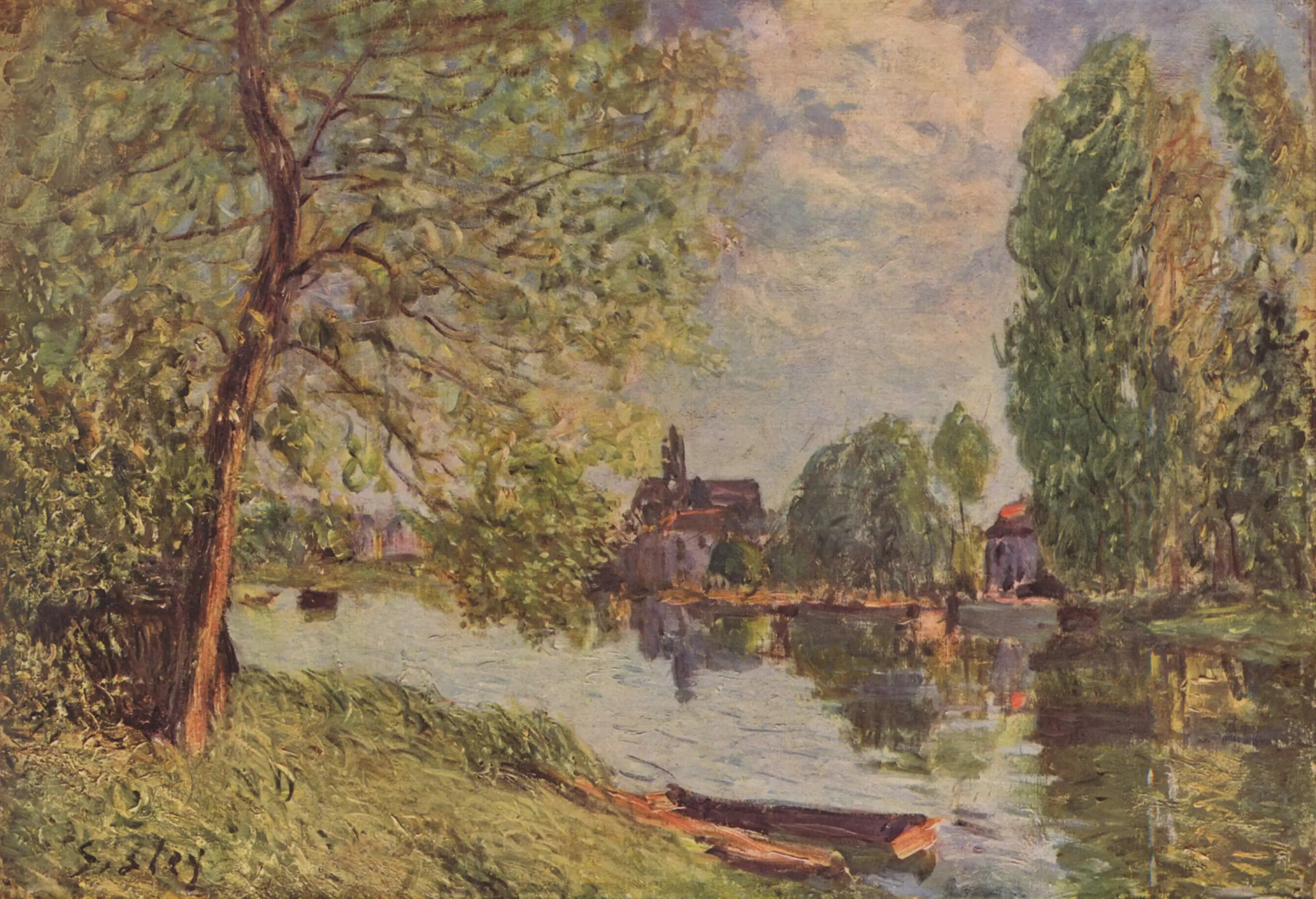 Paysage de rivière à Moret-sur-Loing - Alfred Sisley image 1 reproduction de peinture à l’huile