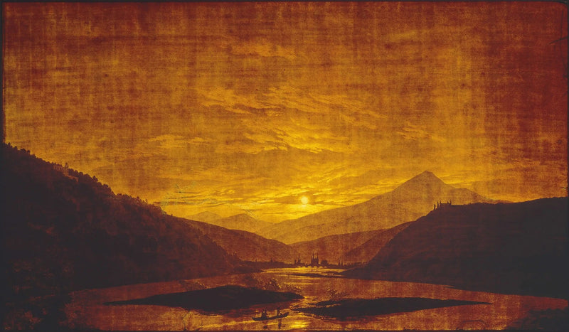 Paisaje de río en las montañas, de noche - Caspar David Friedrich