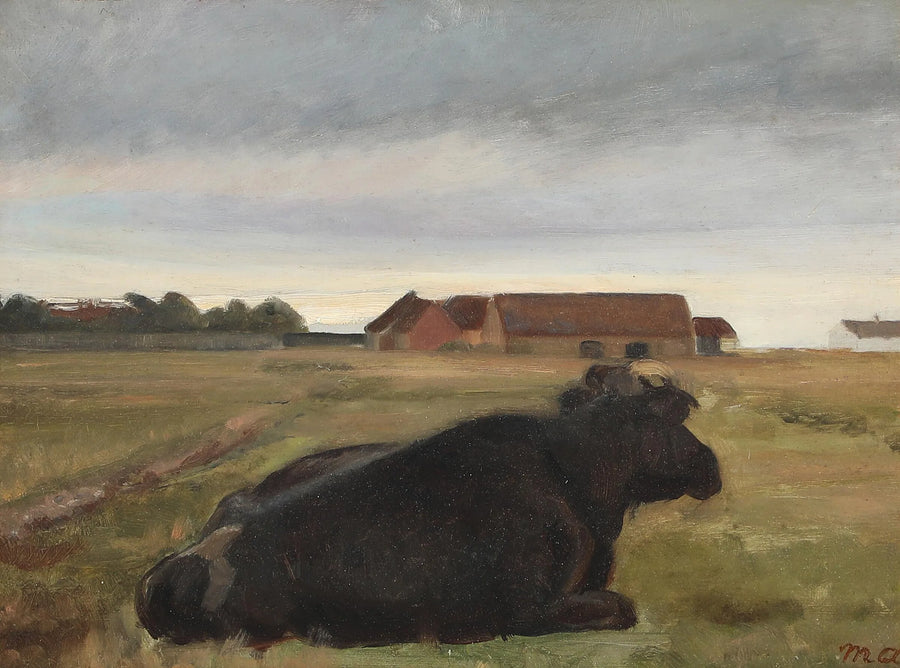 Paisaje de Skagen con ganado descansando en un campo. - Michael Peter Ancher
