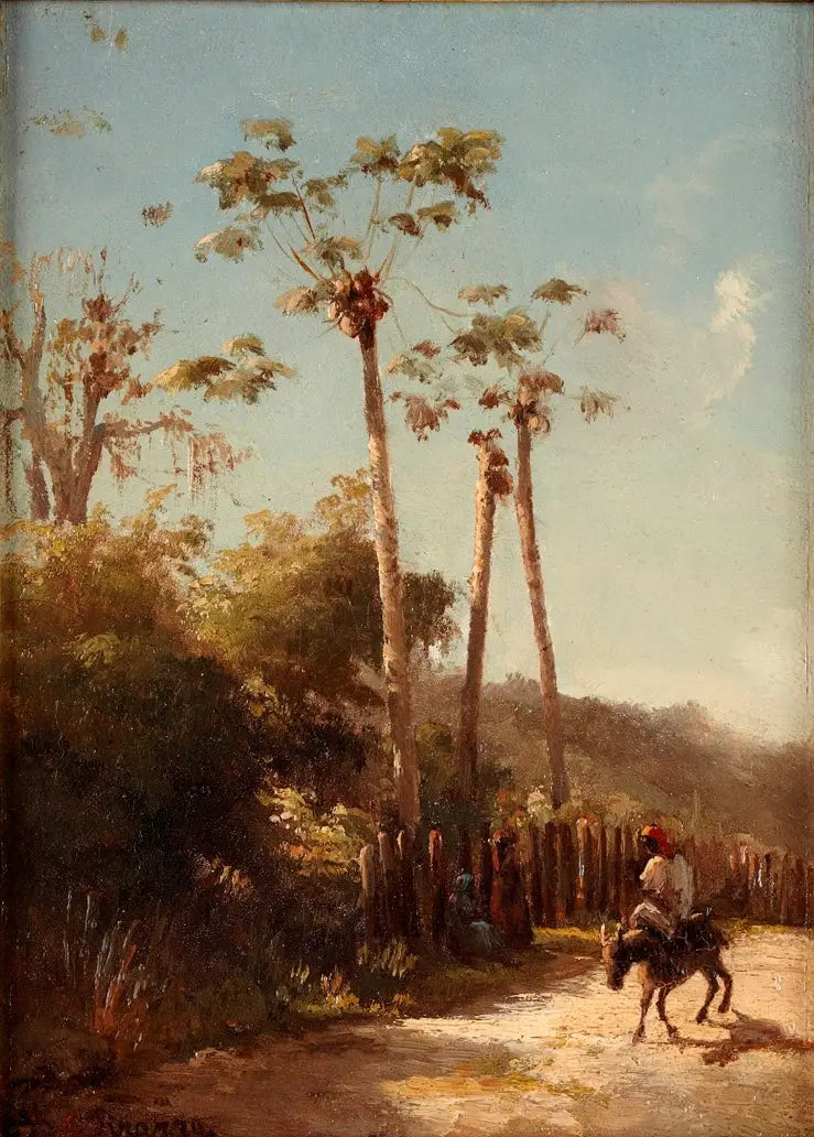 Paisaje de las Antillas, Caballero y burro en un camino - Camille Pissarro