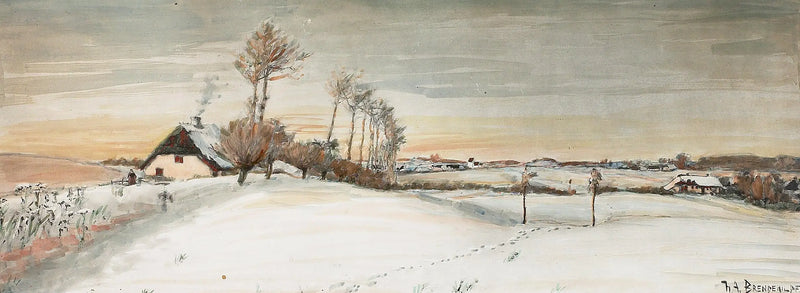 Paisaje de invierno en un pequeño pueblo. - H. A. Brendekilde
