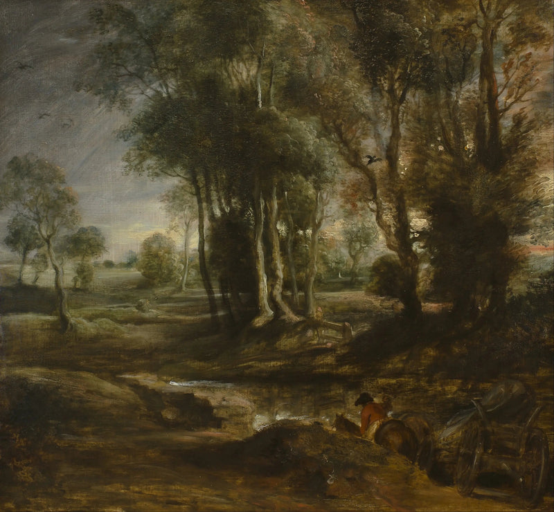 Paisaje de la tarde con carretilla de madera - Peter Paul Rubens