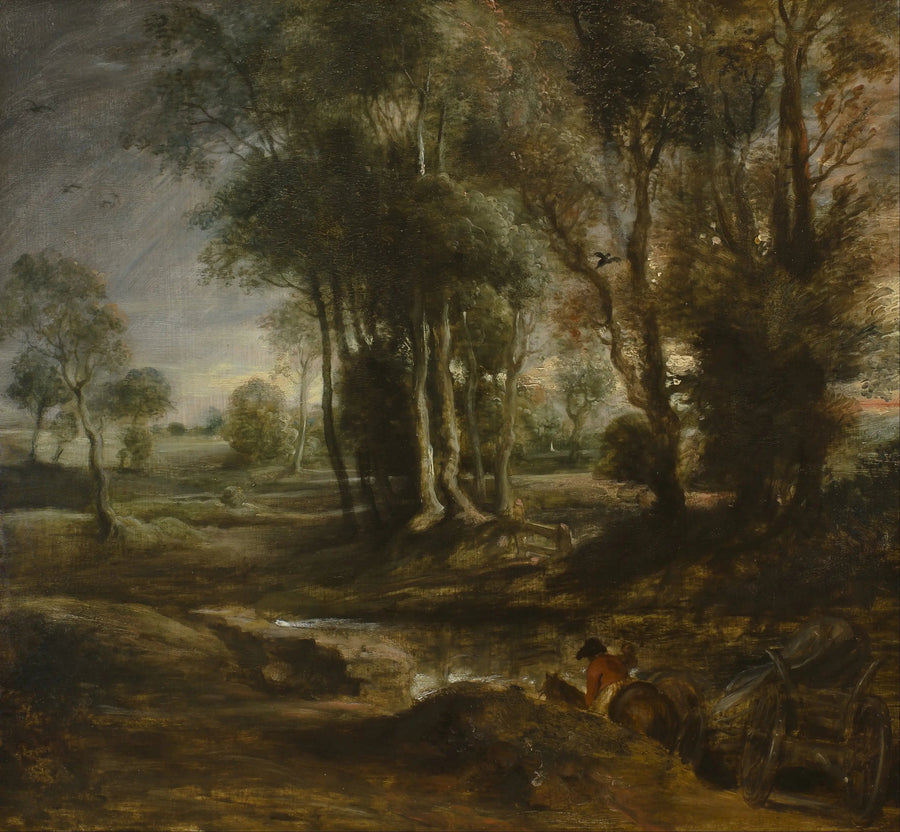 Paisaje de la tarde con carretilla de madera - Peter Paul Rubens