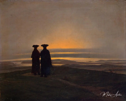 Paysage du soir avec deux hommes - Caspar David Friedrich - Reproductions de tableaux et peintures haut de gamme