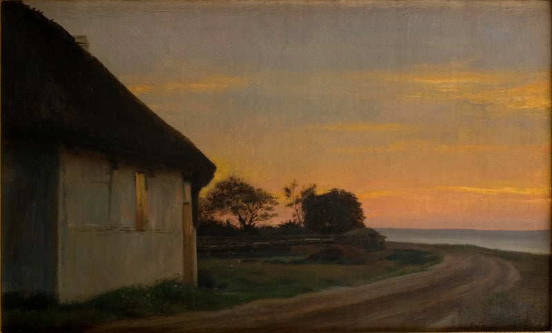 Paisaje vespertino con una casa y un jardín junto al mar. Ellekilde - Carl Heinrich Bloch