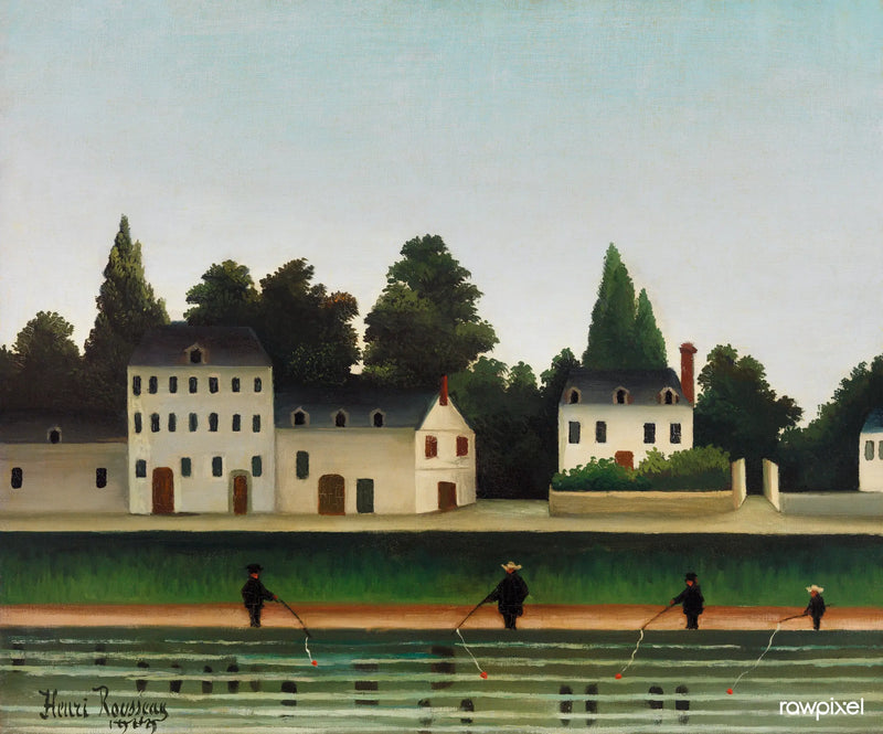 Paisaje y cuatro pescadores en la línea - Henri Rousseau
